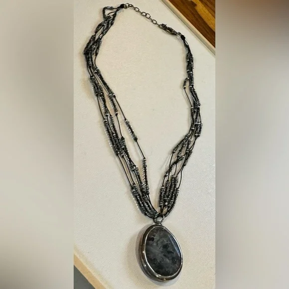 Silpada Sterling Silver Stormy Night Feldspar Pendent on Multi-strand Necklace - Picture 3 of 5